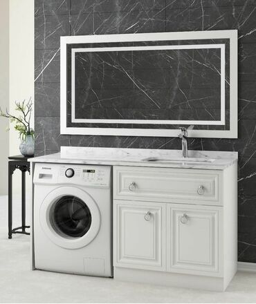 Hamam üçün aksessuarlar: Müasir hamam mebeli dəstləri - Divara montaj olunan konsol tipli — 12