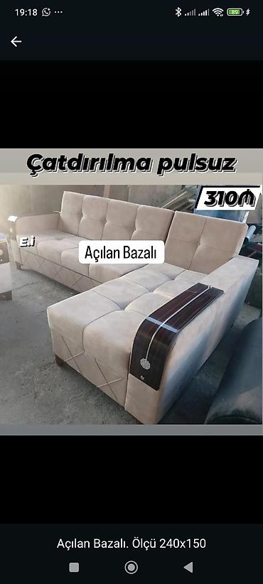 Divanlar: Künc divan – açılan, bazalı model - Ölçü: 240 x 150 sm - Rəng: açıq — 1