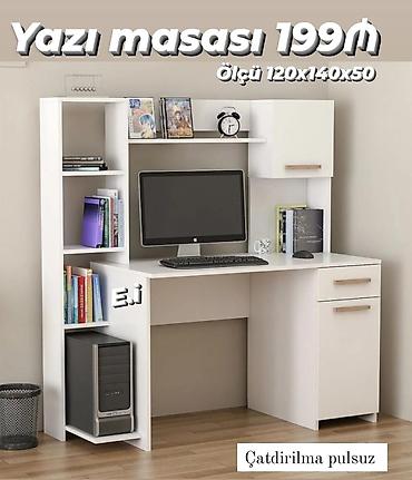 polka: Yazı masası – 199₼ Ölçü: 120x140x50 Ağ rəngli funksional iş masası: - — 1