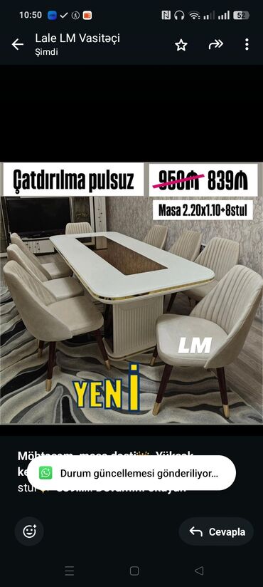 Sifarişlə divanlar: *Möhtəşəm masa dəsti*👑 *Yüksək keyfiyyətlə* Qiymət : Masa