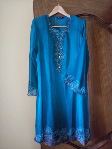 голубое платья: Повседневное платье, Индия, Лето, Длинная модель, Шифон, Платье-комбинация, S (EU 36), M (EU 38)
