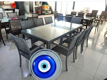 Bağ, çöl masa və oturacaq dəstləri: Kvadrat masa, Açılmayan, Stullar ilə, Həsir toxunuşlu — 6