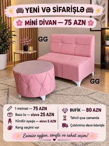 Yeni və sifarişlə mini divan və bufik dəsti - Mini divan: 1 metresi —