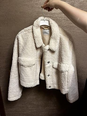 deri jaket: Defacto qadın qısa şerpa/jilet tipli jaket - Rəng: krem/ağ - Material — 1