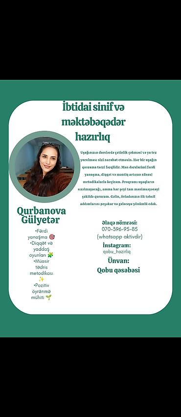 elm: Məktəbəqədər və ibtidai sinif hazırlığı. Dərslər həftədə 4 dəfə,1 saat — 1