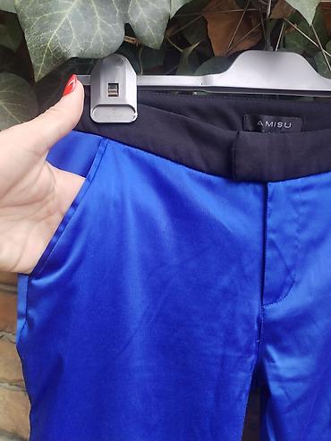 mango ogrlice: Satenske pantalone Amisu, žive kobalt-plave boje, ravnog užeg kroja — 4
