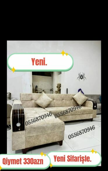 Sifarişlə divanlar: Künc divan, Qonaq otağı üçün, Vеlur parça, Bazalı, Açılan, Kitab — 8