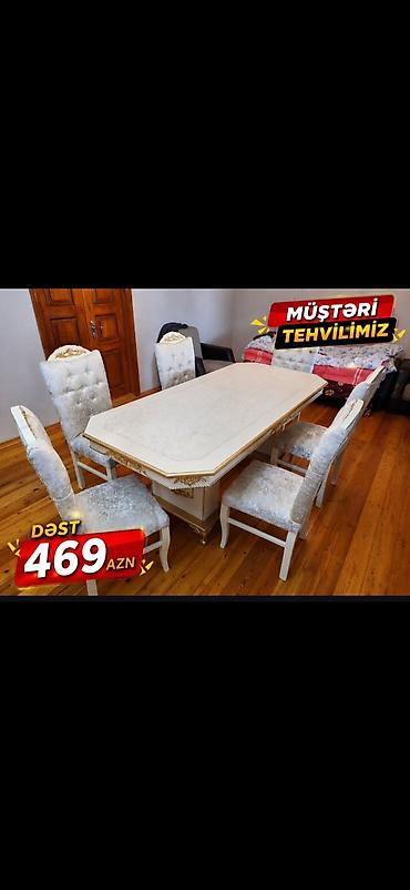salon stollari: Yemək otağı dəsti – 1 masa + 6 stul - Stil: klassik/royal dizayn — 1