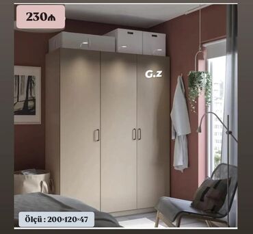 Sifarişlə dolablar: Düz dolab, Yataq otağı üçün, Paltar üçün, Açılan, Quraşdırıla bilən, 3 qapılı — 2