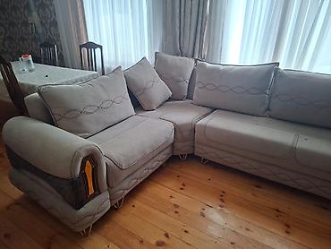 sultan kunc divan: Künc divan dəsti – krem/boz rəngli, yumşaq məxməri/parça üzlüklə - — 1