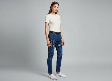 jeansy z brokatem: Jeansy damskie, rozmiar XS