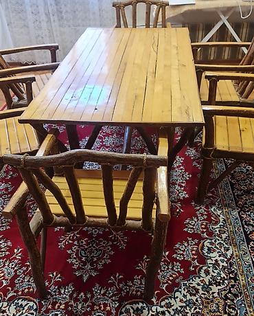 tebi bal: Goyüş ağacindan yemək dəsti - Komplekt: 1 ədəd düzbucaqlı masa + 6 — 3