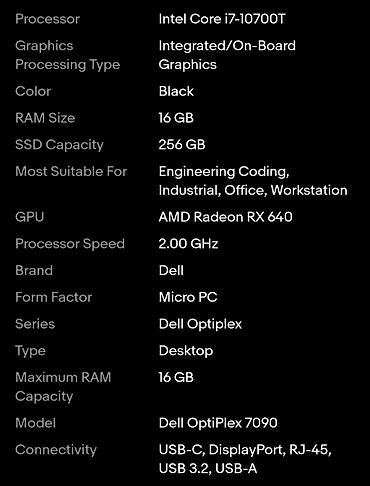 Masaüstü kompüterlər və iş stansiyaları: Dell OptiPlex 7090 Micro - Prosessor: Intel Core i7 vPro 10700T — 11