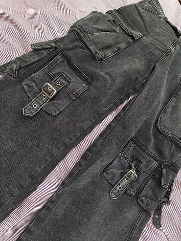qalın şalvar: Qara yuyulmuş effekti olan denim cargo şalvar - Parça: qalın denim — 2