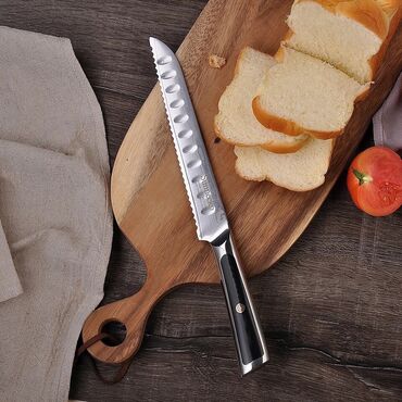 Ножи: Японский Нож для Хлеба, Длина Лезвия 20 см, 73 Слоя Дамасской Стали с