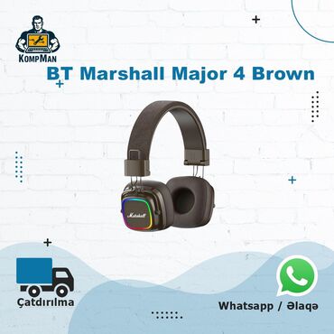 tek qulaqli nausnik: Simsiz (Bluetooth) Qulaqcıqlar, Marshall, rəng - Qəhvəyi