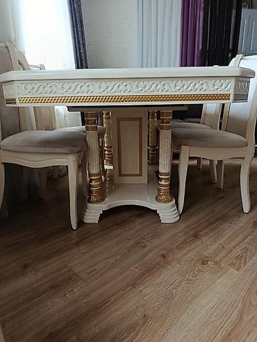 Mebel: Qonaq otağı üçün, İşlənmiş, Açılan, Dördbucaq masa, 8 stul — 2