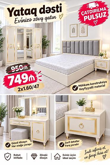 bedroom: Yataq dəsti – evinizə zövq qatan şıq seçim Tərkibi: - 2x1.60/47 — 1