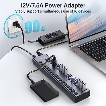 canon printer usb kabel: ACASIS 16-Port USB 3.0 Hub – yüksək tutumlu masaüstü USB bölücü - 16 — 2