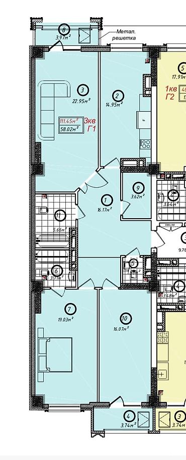 2022: 3 комнаты, 111 м², Южная Магистраль Элитка, 11 этаж, ПСО (под самоотделку) — 6