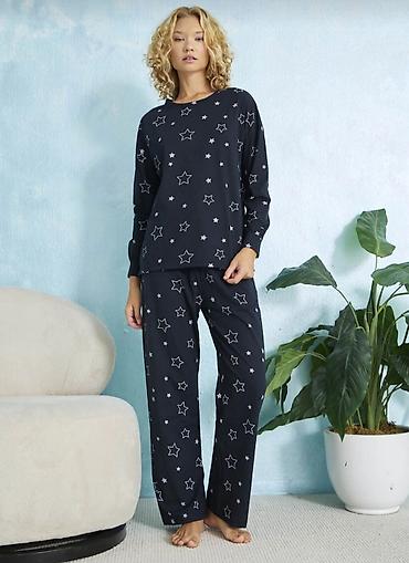 banner capı: Qadın pijama dəsti – ulduz naxışlı, tünd göy - İki hissəli dəst — 1
