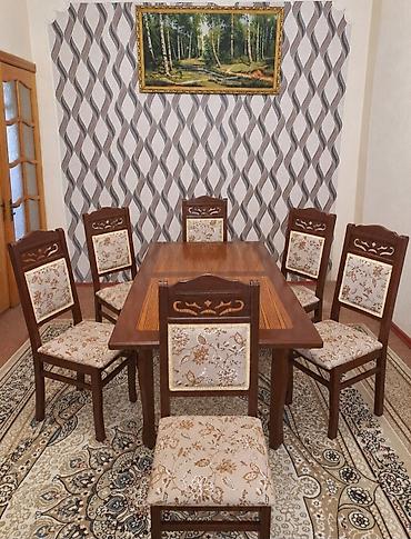 Qonaq otağı üçün, İşlənmiş, Açılmayan, Dördbucaq masa, 6 stul