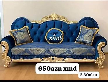 barokko: Klassik üslubda 3 nəfərlik divan - Rəng: tünd mavi, qızılı dekor — 1