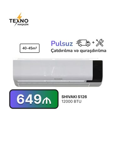 Kondisioner Shivaki, 40-45 kv. m, Split sistem, Kredit yoxdur, Pulsuz quraşdırılma