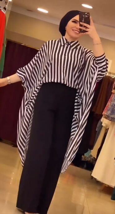 Paltolar: Qadınlar üçün zolaqlı oversize kofta - Model: Asimmetrik kəsimli