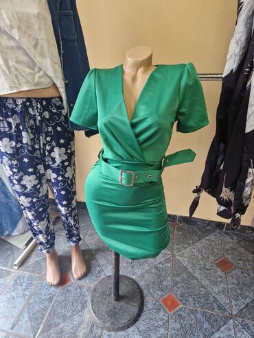 zelena plisirana haljina: S (EU 36), color - Green, Other style