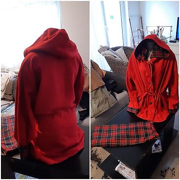 rain core cena: Komplet: crveni kaput sa kapuljačom + suknja u tartan (kariranom) — 2