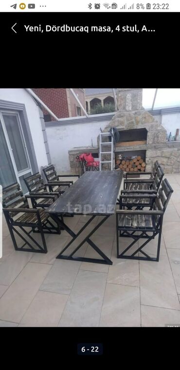 Bağ, çöl masa və oturacaq dəstləri: Yeni, Dördbucaq masa, 4 stul, Açılmayan, Stullar ilə, Taxta, Azərbaycan — 4