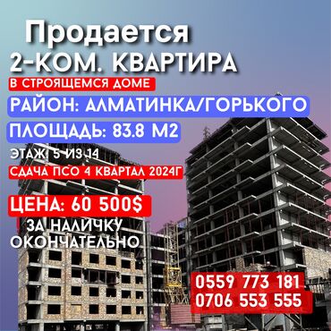 продается квартира в рассрочку: 2 комнаты, 83 м², Элитка, 5 этаж, ПСО (под самоотделку)