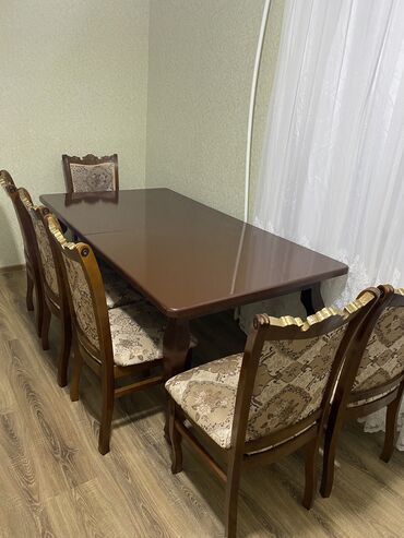 стол кухонный из дерева: Для гостиной, Б/у, Раскладной, Прямоугольный стол, 6 стульев, Азербайджан