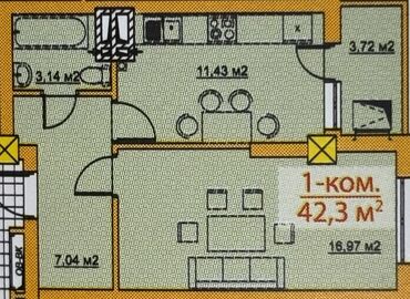 продажа домов в ивановке: 1 бөлмө, 42 кв. м, Элитка, 9 кабат, ПСО (өзү оңдоп түзөтүп бүтүү үчүн)