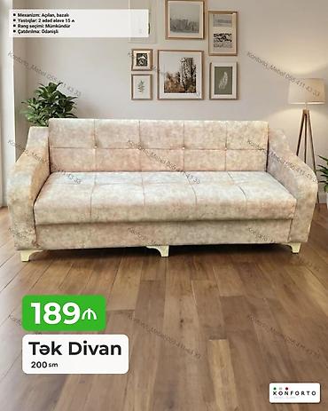 Tək divan – 200 sm Xüsusiyyətlər: - Mexanizm: açılan, bazalı (altında lalafo.az -da Tək divan – 200 sm Xüsusiyyətlər: - Mexanizm: açılan, bazalı (altında