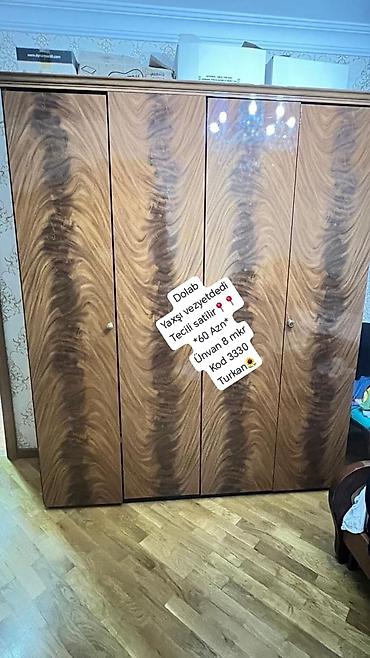 Dördkapılı paltar dolabı - Material: ağac teksturalı laminat üzlüklə