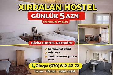 İcarəyə otel və hostellər: Xırdalan Hostel – gündəlik 5 AZN (minimum 10 gün) Xüsusiyyətlər: - — 1