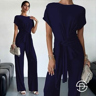 helanke elastina: Damski dvodelni komplet – elegantna bluza i pantalone sa širokim — 5