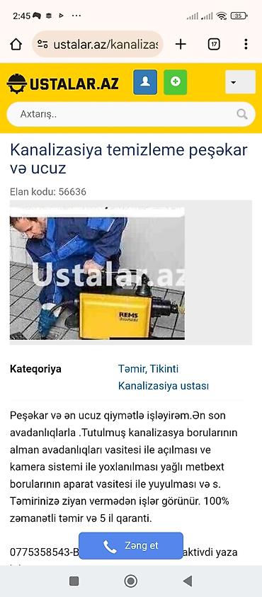 Kanalizasiya təmizləmə xidməti – peşəkar və sərfəli - Tutulmuş