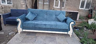 embawood divan: Mavi rəngli çevrilə bilən divan - Klassik üslubda qollu dizayn — 1