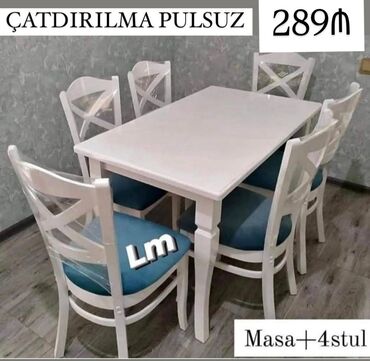 Mətbəx üçün, Yeni, Açılmayan, Dördbucaq masa, 4 stul