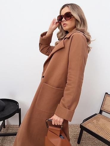 Пальто: Женское пальто-халат в карамельно-латте оттенке Элегантная базовая — 4