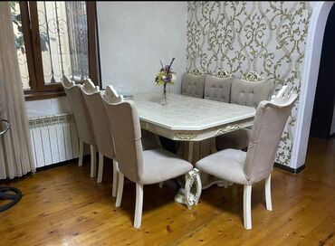 metbex masa: *ZB* *MASA DƏSTİ* Qiymət *350 AZN* *8 stul* sağlam vəziyyətdədir ünvan
