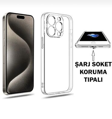 telefon aksesuarlari baki: İphone 15 pro max üçün silikon kamera yeri bağlı və batareya girişi