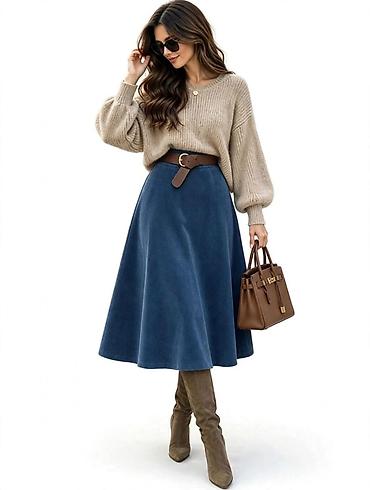 ugg bele papuce: Ženska midi suknja A-kroja od meke velur/imitacije antilopa, sa — 1
