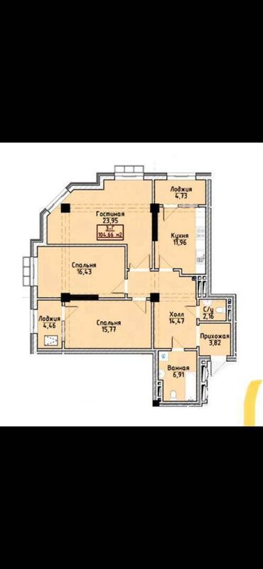 недостроенные дома в бишкеке: 3 комнаты, 104 м², Элитка, 4 этаж, ПСО (под самоотделку)