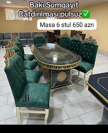 sumqayit mebel: - Yemək otağı dəsti: 1 masa + 6 stul - Qiymət: 650 AZN (şəkildə — 1