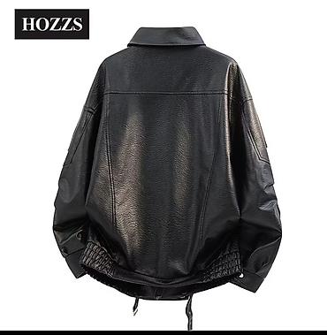 байкер: Куртка HOZZS из эко‑кожи, оверсайз - Материал: плотная фактурная — 2
