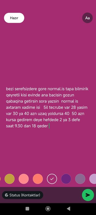 Gözəllik Salonları: Xadimə işi axtarılır - 5 illik təcrübə - Yaş: 28 - İş saatları